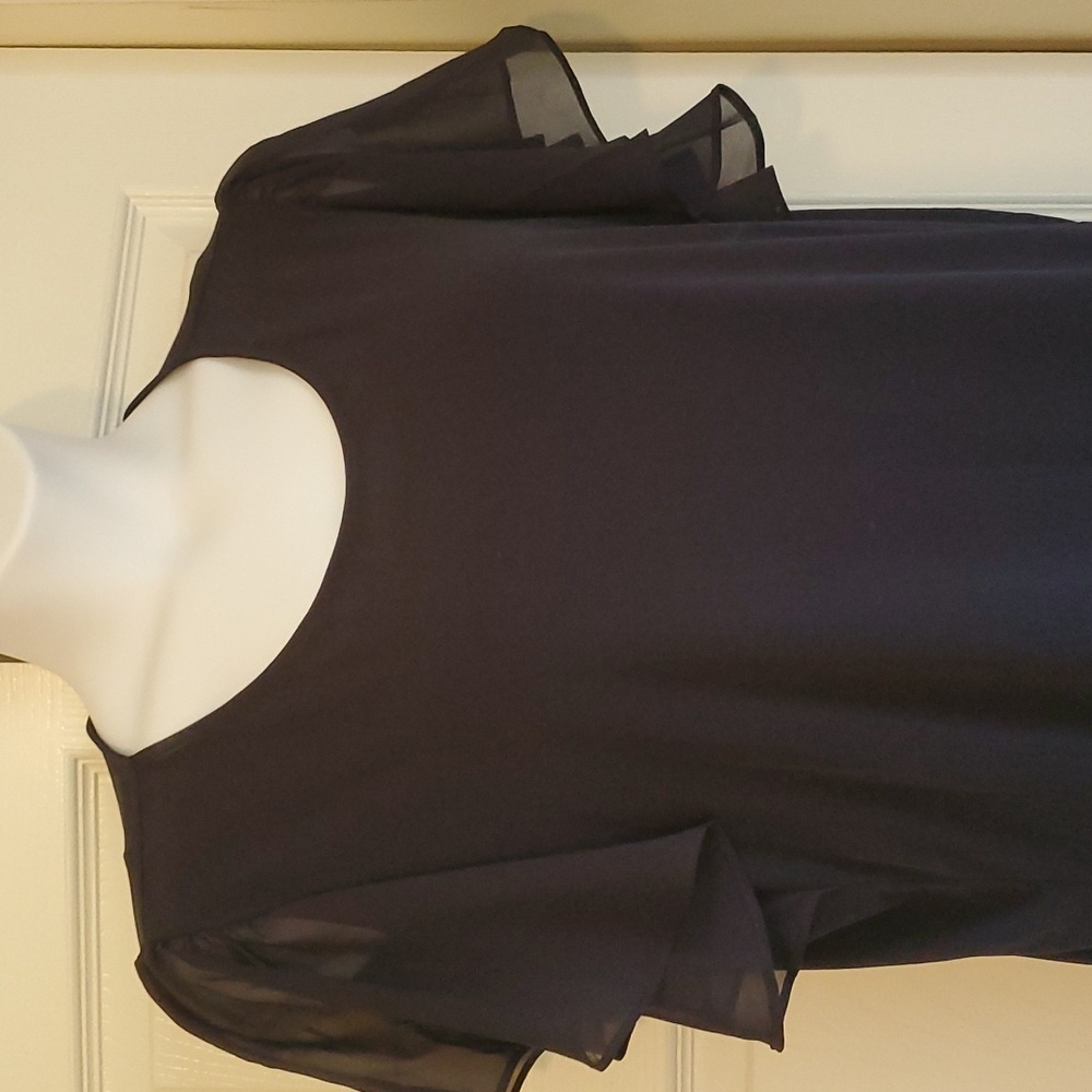 Calvin Klein sheer flutter sleeve top Navy XL